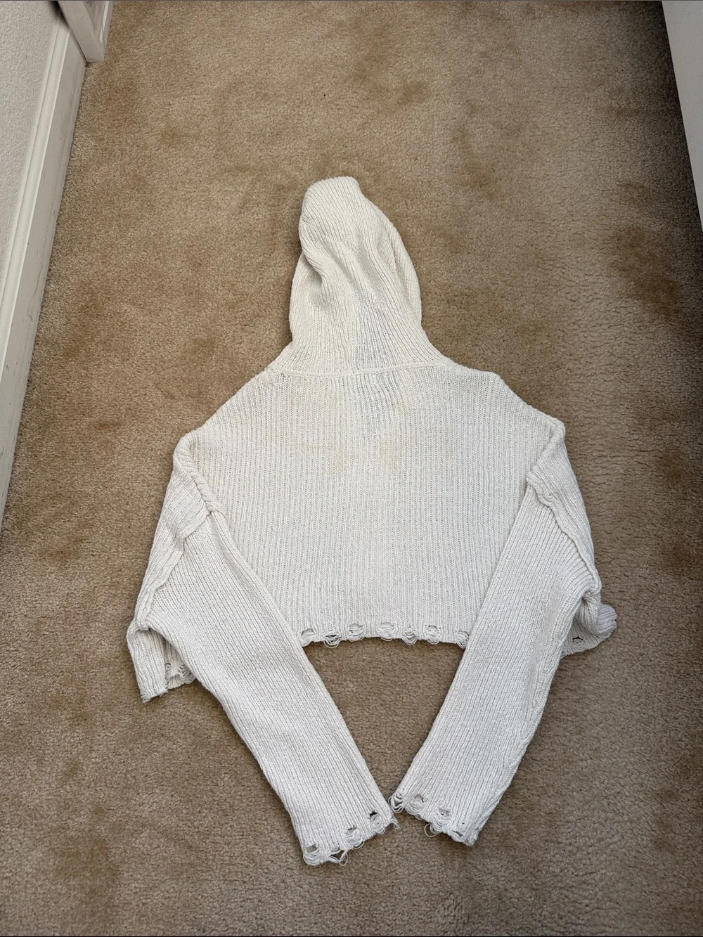 Urban Outfitters Cream Cropped Hooded Zip Cardigan - Picture 3 of 4